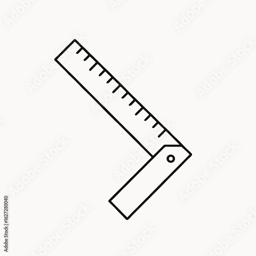 Black Outline of a Carpenter's Square Tool on White Background for Construction and Design