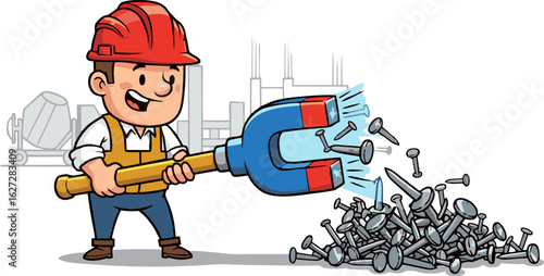 Construction Worker Using a Magnet to Collect Nails