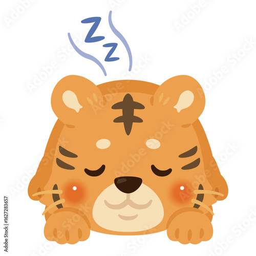 うつ伏せで眠るトラのイラスト