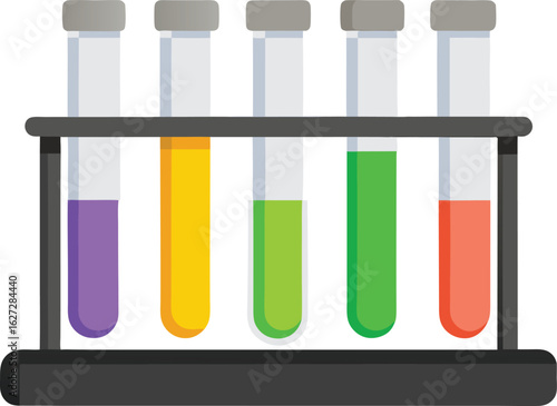 Colorful liquids in test tube rack laboratory illustration