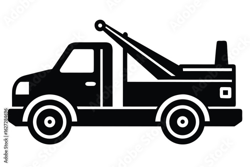 Black and White Tow Truck Icon with Boom Arm for Vehicle Recovery Service