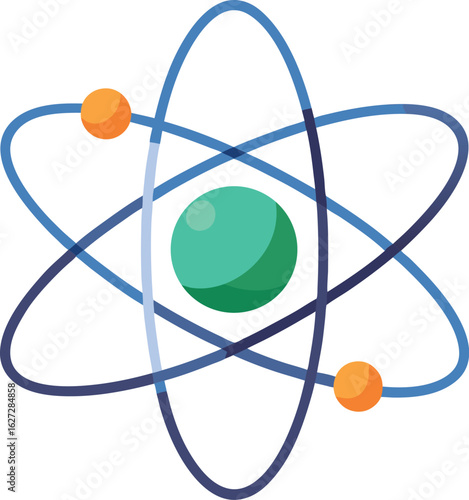 Scientific atom model with orbiting electrons