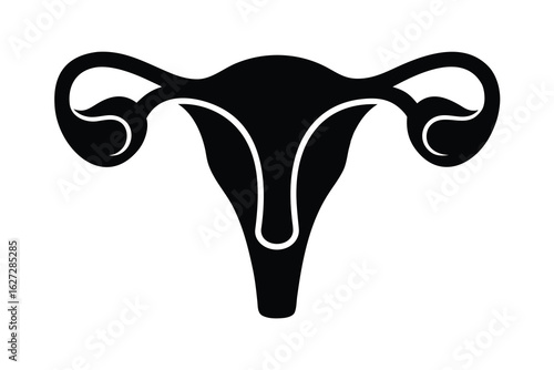 Black and White Uterus Anatomy with Fallopian Tubes and Ovaries Icon