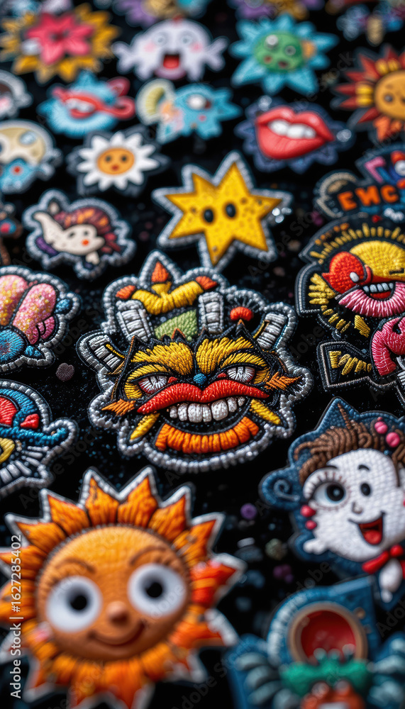 Fototapeta premium Whimsical Cartoon Graffiti Iron On Patches 