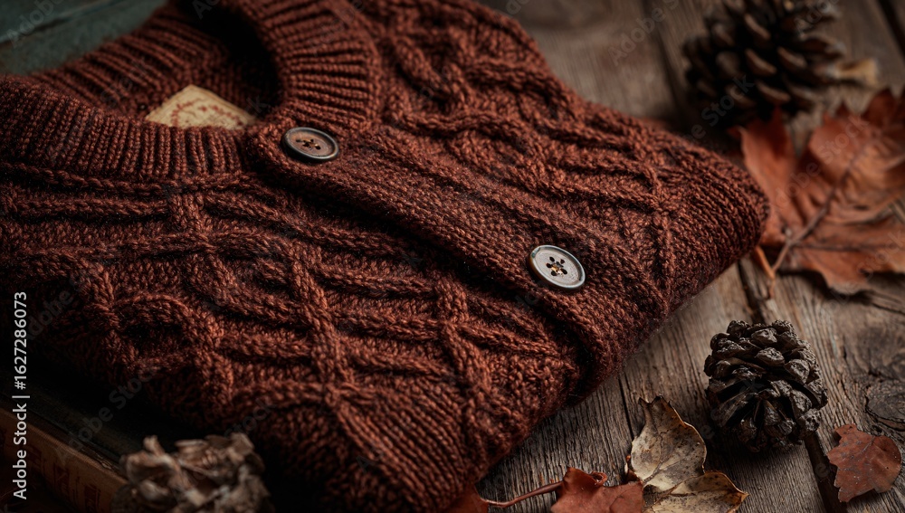 A woolen cardigan close-up with large buttons and a textured knit