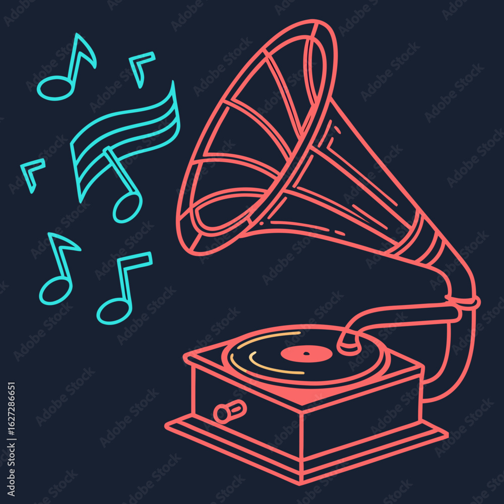 Fototapeta premium vector illustration of an old gramophone