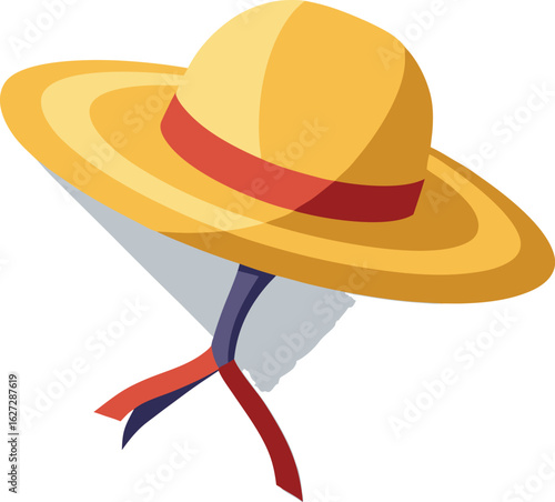 Straw sunhat with ribbon band and shadow graphic