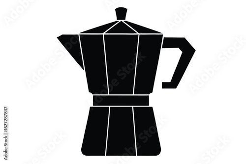 Black Geometric Moka Pot Italian Coffee Maker Icon, Classic Espresso Brewer Design