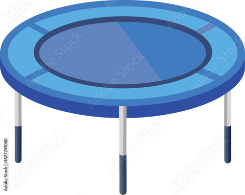 Blue trampoline with silver legs and safety padding