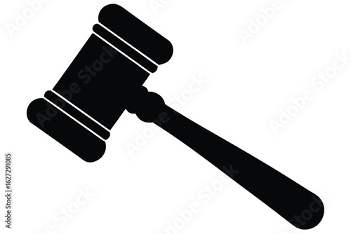 Black Silhouette of a Gavel on a White Background Representing Justice and Law