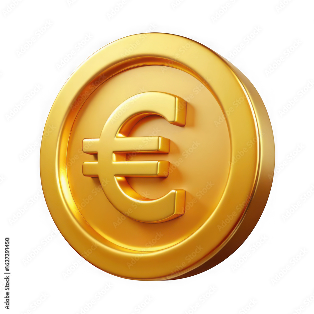 Obraz premium A gleaming golden euro coin with the euro symbol prominently displayed isolated on transparent background