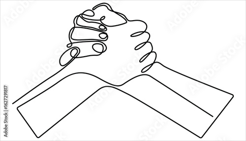 hand drawn continuous one line of handshake. poster art print. vector illustration, two businessmen shaking hands. Handshake continuous line drawing. Business agreement concept in simple linear style.
