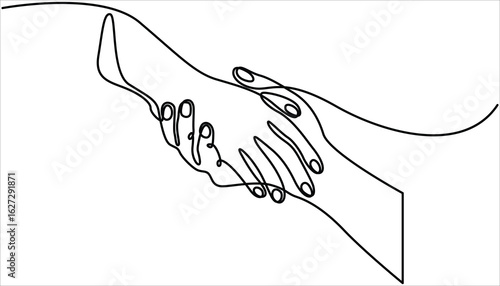 two hands reaching out towards each other continuous one line drawing, Single line drawing of romantic or helping concept.  Concept of love, hope, helping or support. Vector illustration.