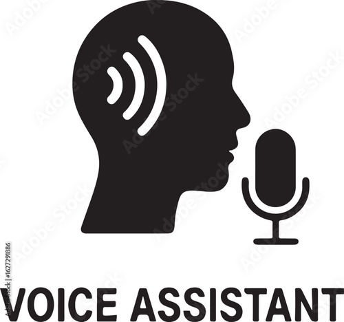Silhouette vector of a voice assistant with mic icon, representing AI interaction, smart tech, and digital commands.