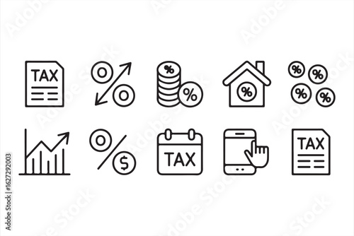 Tax and Finance Icon Set – Vector Line Art for Business, Accounting, and Payments
