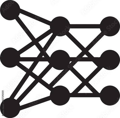 Silhouette vector of a neural network node diagram illustrating AI connections, data flow, and machine learning.