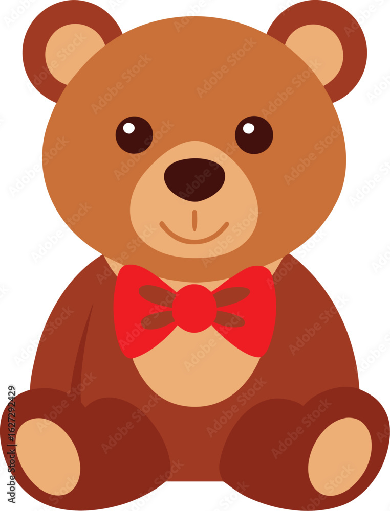 Fototapeta premium Cute teddy bear with brown fur and red bowtie illustration