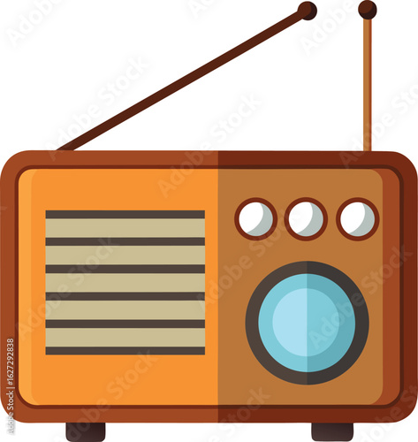 Retro style radio advertisement with antenna and knobs