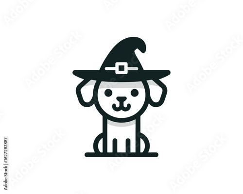 Cute Cartoon Dog in Witch Hat Halloween Vector
