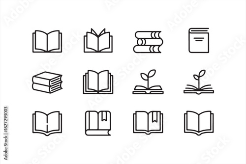 Reading and Study Icons – Clean, Simple Line Art Book Illustrations Collection