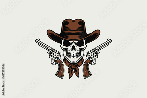 cowboy skull with guns silhouette  vector