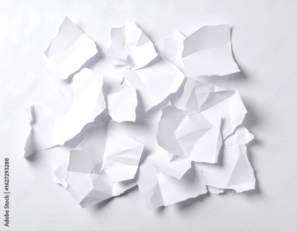 Abstract composition of discarded crumpled white paper on a clean surface Abstract composition of discarded crumpled white paper on a clean surface
