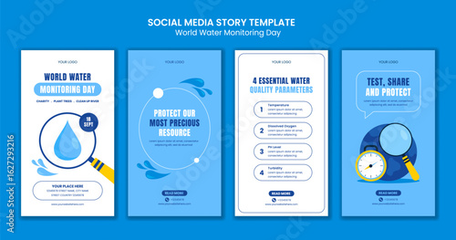 Flat Style Cartoon Illustration for World Water Monitoring Day Social Media Stories