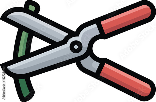 Garden Hedge Shears Cutting Plant Branch Vector Illustration In Flat Style For Gardening Tools Agriculture And Landscaping Design