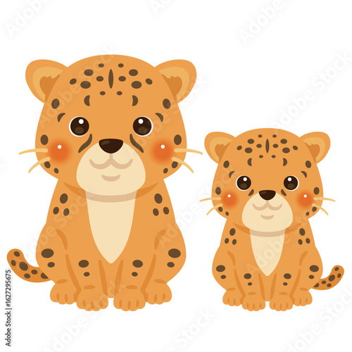 お座りしたチーターの親子イラスト