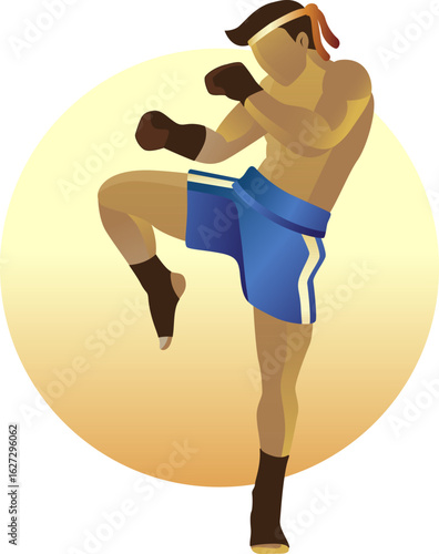 Muay thai fighter kicking vector
