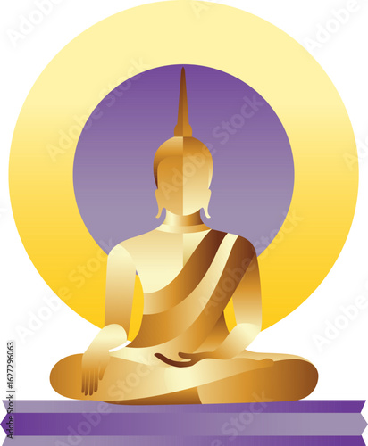 Golden buddha statue in meditation with nimbus
