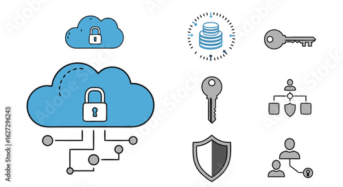 Innovative visual representation of cloud security features, emphasizing protection against digital threats and data privacy in network infrastructure