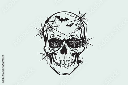 skull with spider  silhouette  vector