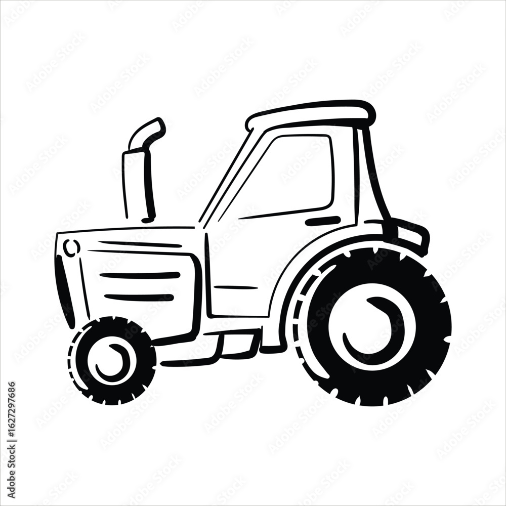 Obraz premium Lineart Tractor Vector Illustration Minimalist Outlined Style