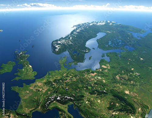 Aerial View of Europe, Featuring Scandinavia, the UK, and the Baltic Sea