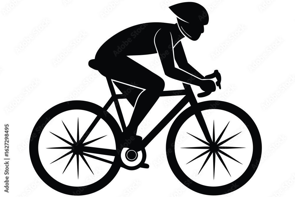 Obraz premium Cyclist in Helmet on Road Bike Silhouette Cycling Sport Black and White