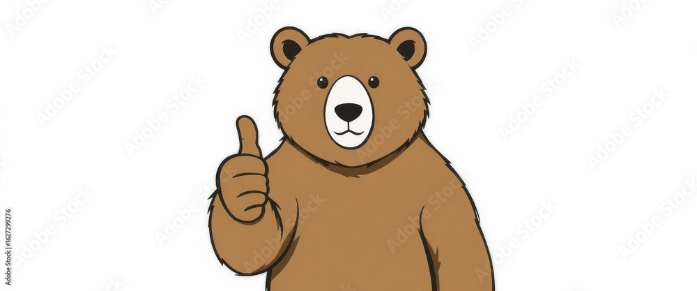 Obraz premium Minimalist Brown Bear Thumbs Up Line Art A simple and elegant line drawing of a brown bear giving a thumbs up on a white
