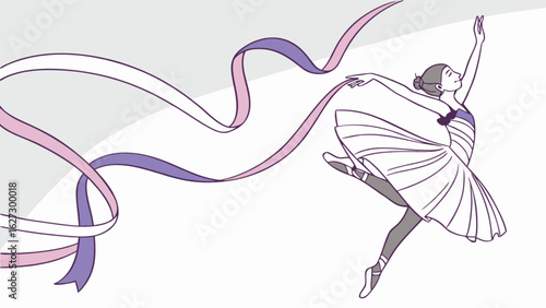 Elegant illustration of a ballerina dancing with ribbons, showcasing grace and movement on white background