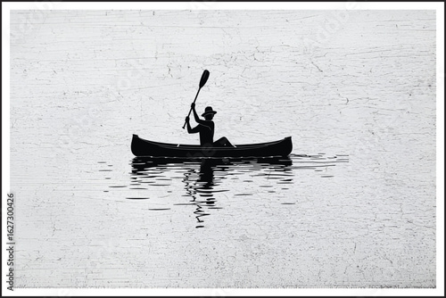 Paddle the Peaceful Waters,
Solo Adventure Canoe Ride,
Tranquil River Journey,
Man & Paddle in Harmony