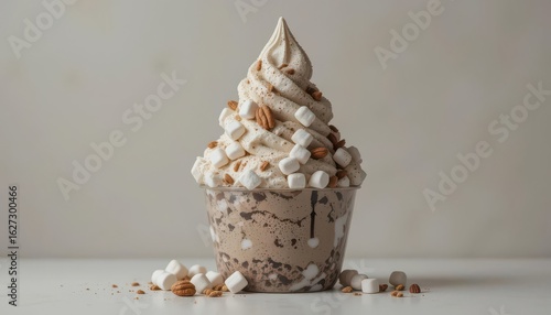  Geometric Rocky Road with Marshmallows and Nuts, Against a Plain Background