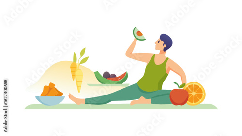 Healthy lifestyle with yoga and balanced diet for wellness and fitness motivation illustration design vector