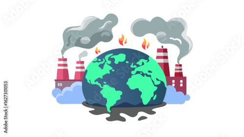 Global warming climate change pollution earth factories smoke environment danger greenhouse effect emissions