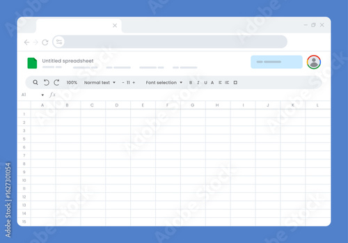 Online spreadsheet application resembling tools used for data management and analysis interface grid of cells columns calculation concept business data analysis and cloud-based office software
