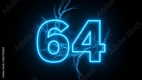 Wallpaper Mural Bright Neon Number 64 Flashing with Electric Sparks in Dark Background Torontodigital.ca