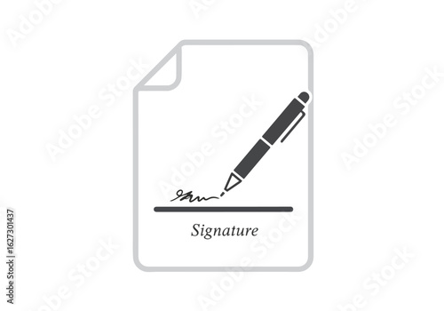 Digital document signing concept with pen and signature illustration design