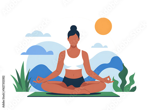 Wallpaper Mural Relaxing meditative practice to improve focus and well being with yoga in nature illustration Torontodigital.ca