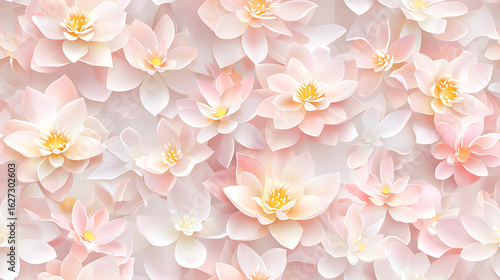 Seamless pattern featuring delicate pink lotus flowers, creating serene and calming atmosphere. Perfect for various design projects