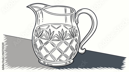 Elegant crystal pitcher isolated on white background, showcasing a classic cut glass design, perfect for serving water or beverages in style