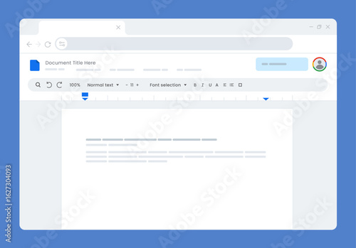 Online document editing application text processors in modern web browser window user interface related to productivity cloud computing and digital work