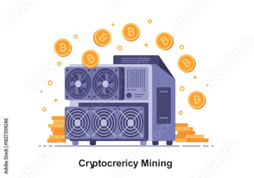 Cryptocurrency mining farm illustration showcasing digital currency generation process